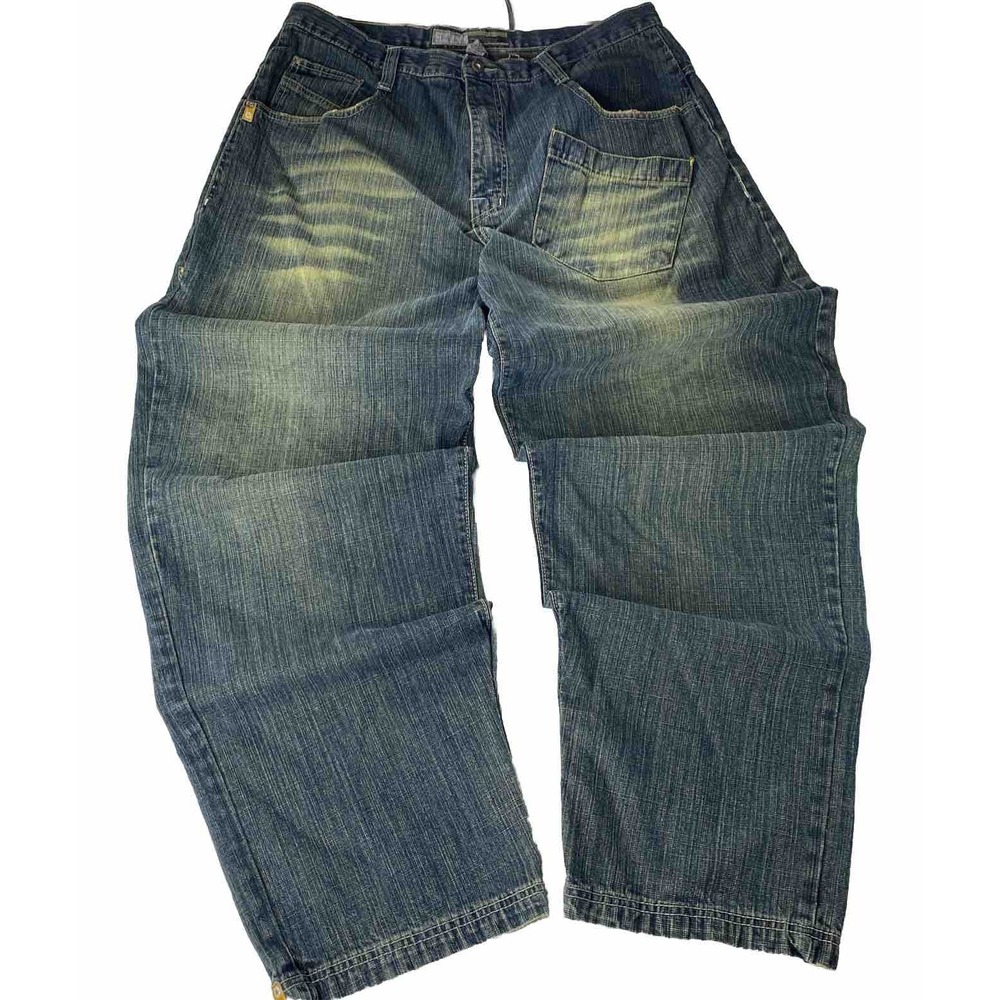 VTG Y2K Southpole Baggy Jeans Yellow Tab Mens 38x34 Wide Leg Streetwear Whiskers